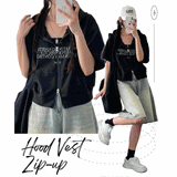 Linmer two-way short-sleeved hooded zip-up