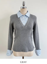 Ballon Shirt Layered V-Neck Shirring Knit