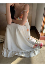 Mobile flower sleeveless long dress
