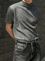 [MUSCLE FIT] Slit mock neck half knit(3color)