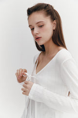 Ribbon Punching Cardigan Ivory