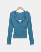 Seeun Contrast Button Long Sleeve T-Shirt