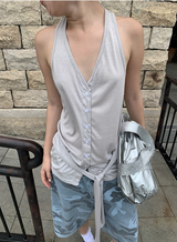 オートミール ルーズ ホルターネック ストラップ ノースリーブ Tシャツ