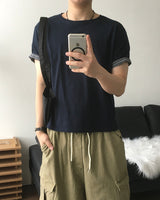 ターンバック クロップド ロールアップ ショートスリーブ Tシャツ