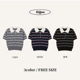 Classic Mood Stripe Car knit Short-sleeved T-shirt