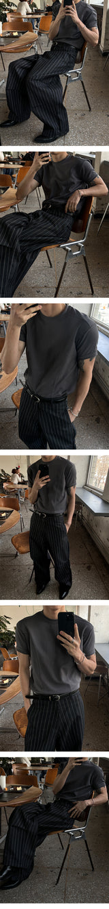 [Unisex] タックストライプワイドデニムパンツ