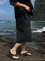 Air washing banding denim bermuda