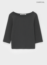 [B-BASIC] Standard Boat Neck 7/8 Sleeve T-Shirt 2SIZE