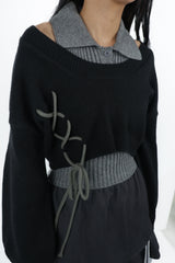 laceup ribbon knitset(black)