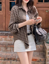 #Brownie Check Overfit Shirt (2color)
