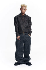 Washed Leather Crop Jacket - Brown