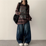 Ipp vintage washing round incision denim wide pants