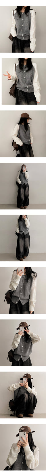 Dub Color Raglan Knit Cardigan