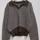 Armand Open Collar Neck Stripe Knitwear