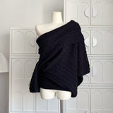 Chic black unbalanced off-shoulder knitwear