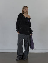 HAIRY V-NECK HOODIE / BLACK