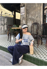 コントロールオフショルダールーズフィットショルダースリーブTシャツ