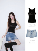 All-match best denim mini skirt