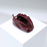 Pouch Gathered Leather Clutch - Burgundy