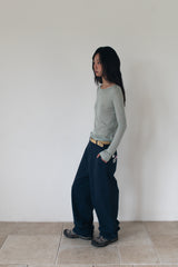 WIDE CUFFS COTTON PANTS (BLUE)
