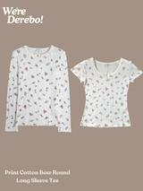 Print Cotton Bow Round Long Sleeve Tee