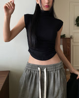 [U-BASIC] Penny brushed shirring cap sleeve half-polar