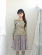 レタリングハートボートネックTシャツ