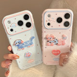 Embroidered Blue Pink Cat Soft iPhone Case