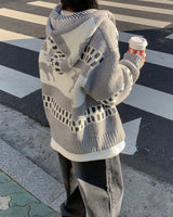 Deer knit zip up