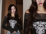 モイラブレースオフショルダーロングスリーブTシャツ