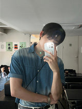 LMN Labo cut brush short-sleeved denim shirt (2 colors)