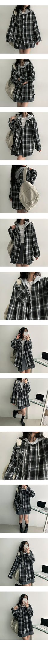 Tiki Layered Hooded Checkered Shirt (2 colors)
