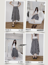 Black Checkered Unbalanced Long Skirt