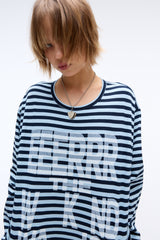 Weekend warrior typography printing stripe long sleeve (Sky-blue)