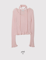 Feminine Frill Wool Crop Knit + Tie Set (3color)