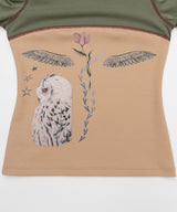 Vintage Owl Graphic Raglan T-shirt _ BEIGE