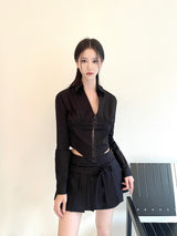 1060. Ribbon wrap pleats mini sk (2color)