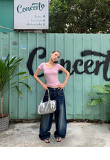 Reversible Back Strap Pink Beads Short Sleeve Tee