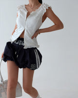 Star Patch Shirring Zip-Up Blouse