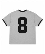 Numbering Patch Crop Ringer T-Shirt - Gray