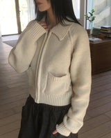 Duon Raglan pocket collar knit zip-up
