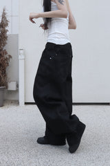 [unisex] coated black wide pants
