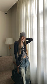 Bow Burton Layered Slit Long Sleeve Knitwear