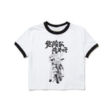 A MOTORCYCLE GIRL Ringer Crop T-Shirt (WHITE)