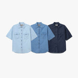 MN Maison Two-Pocket Short-Sleeved Denim Shirt (3 colors)