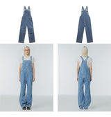 Pleated wide-leg denim jumpsuit