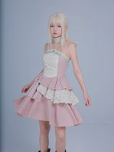 ROSE ISLAND The girl guarding the island, a dress made with irregular fabric patches, fairycore