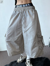 Riboni Crinkled Nylon Cargo Bermuda Shorts 3color