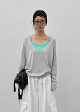 [MADE] Geneva Deep V-Neck Oversized Long Sleeve Tee