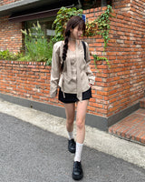 Ilu bean button side strap V-neck long-sleeve blouse